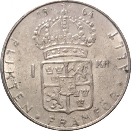 Швеция 1 крона 1964 год - Король Густав VI Адольф
