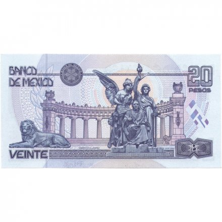 Мексика 20 песо 1994 год - Портрет Б. Хуареса. Герб Мексики UNC