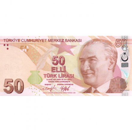 Турция 50 лир 2009 (2022) год - Президент Кемаль Ататюрк. Писательница Фатьма Алие Топуз - UNC