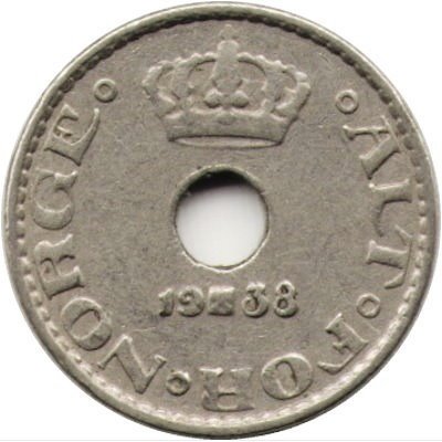 Норвегия 10 эре 1938 год - Король Хокон VII
