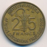 Монета Французская Западная Африка 25 франков 1957 год