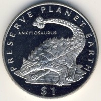 Монета Эритрея 1 доллар 1993 год - Берегите планету Земля. Анкилозавр