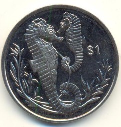 Монета Виргинские острова 1 доллар 2017 год - Морские коньки