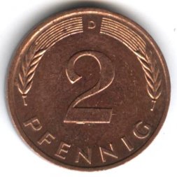 ФРГ 2 пфеннига 1978 год - D