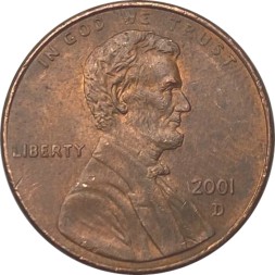 США 1 цент 2001 год - Авраам Линкольн (D)