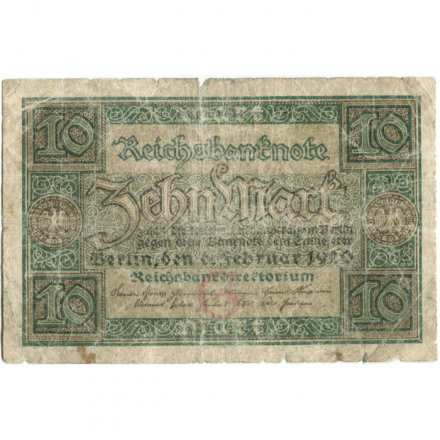 Веймарская республика 10 марок 1920 год - G