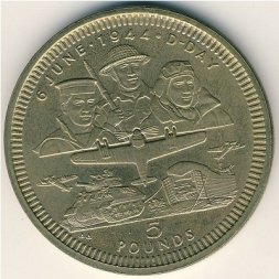 Гибралтар 5 фунтов 1994 год - 50-летие высадки союзных войск в Нормандии. D-Day 6 июня 1944 год