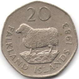 Фолклендские острова 20 пенсов 1983 год - Овца &quot;Ромни-марш&quot;