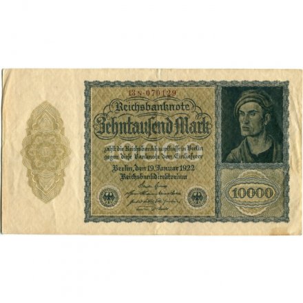 Веймарская Республика 10000 марок 1922 год - VF+