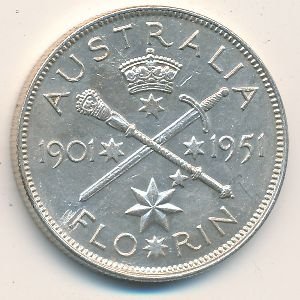 Австралия 1 флорин (2 шиллинга) 1951 год - 50 лет Федерации