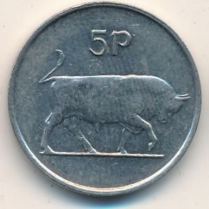 Ирландия 5 пенсов 1982 год - Бык. Кельтская арфа