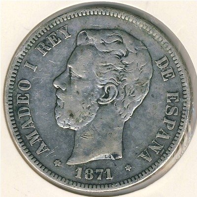 Испания 5 песет 1871 год