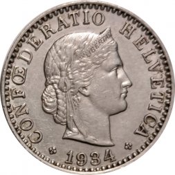 Швейцария 20 раппенов 1934 год