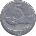 Италия 5 лир 1968 год