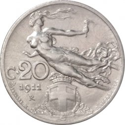 Италия 20 чентезимо 1911 год - Король Виктор Эммануил III