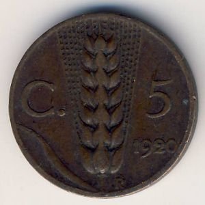 Италия 5 чентезимо 1920 год