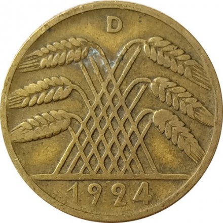 Веймарская республика 10 рейхспфеннигов 1924 год (D)