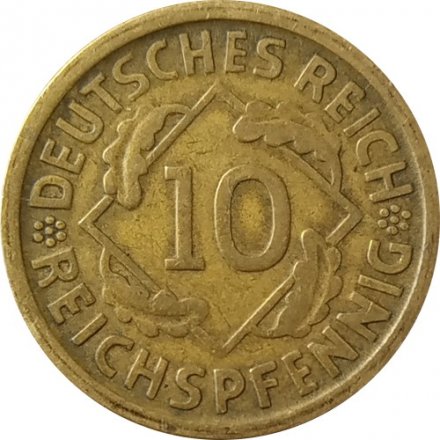 Веймарская республика 10 рейхспфеннигов 1924 год (D)