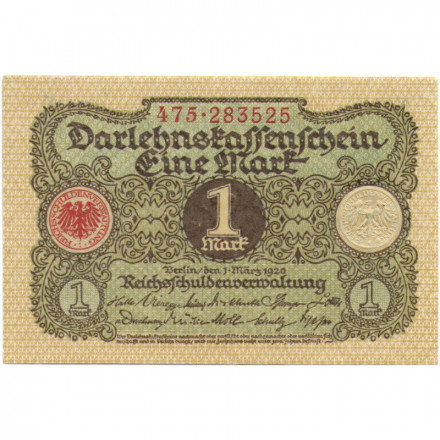 Веймарская республика 1 марка 1920 год - aUNC