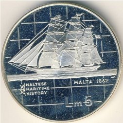 Мальта 5 лир 1985 год