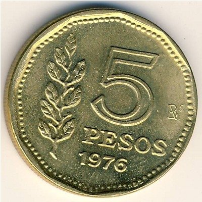 Аргентина 5 песо 1976 год