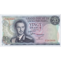 Люксембург 20 франков 1966 год - Великий герцог Жан. Плотина реки Мозель UNC