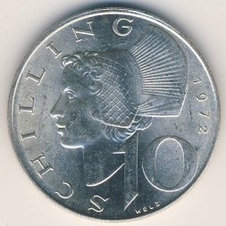 Австрия 10 шиллингов 1972 год