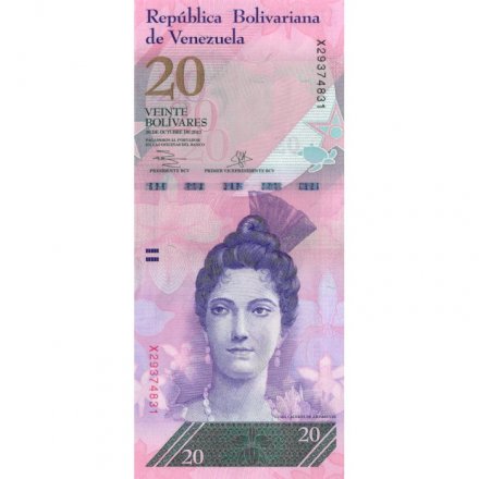 Венесуэла 20 боливаров 2013 год - Луиза Касерес де Арисменди UNC
