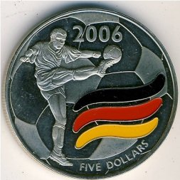 Либерия 5 долларов 2006 год - Чемпионат мира по футболу 2006 года в Германии