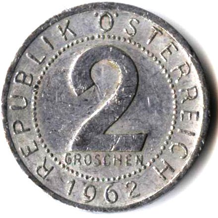 Австрия 2 гроша 1962 год