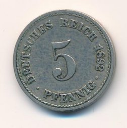 Германия 5 пфеннигов 1892 год (A)
