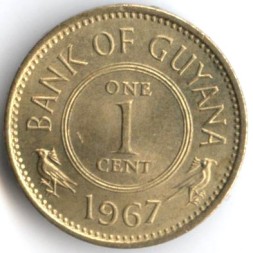 Монета Гайана 1 цент 1967 год