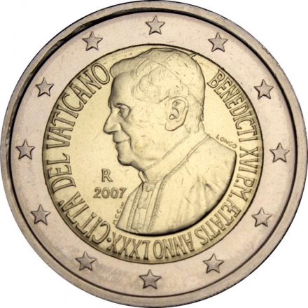 Ватикан 2 евро 2007 год - 80 лет со дня рождения Папы Римского Бенедикта XVI