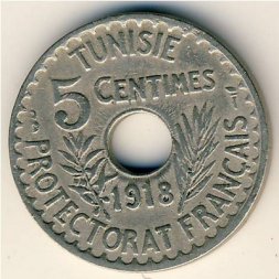 Тунис 5 сантимов 1918 год