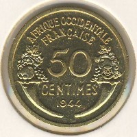 Монета Французская Западная Африка 50 сентим 1944 год