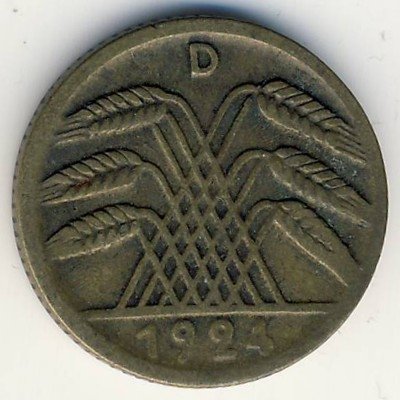 Веймарская республика 5 рентенпфеннигов 1924 год (D)