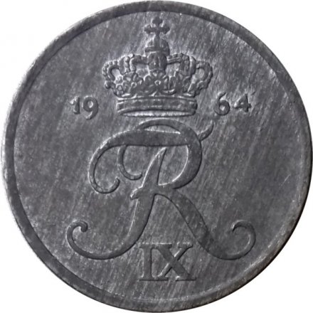 Дания 1 эре 1964 год - Король Фредерик IX (цинк)