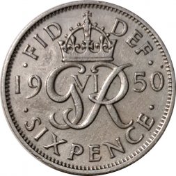 Великобритания 6 пенсов 1950 год - Король Георг VI