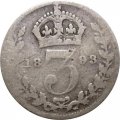 Великобритания 3 пенса 1893 год (Новый портрет с маленькой короной)