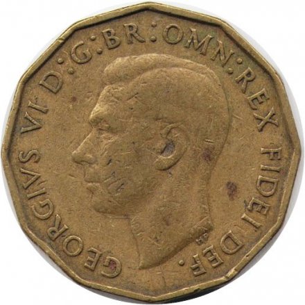 Великобритания 3 пенса 1951 год (латунь)