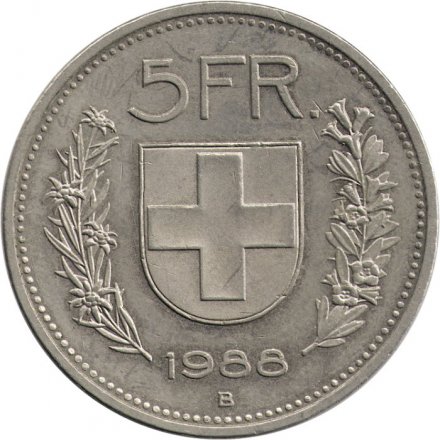 Швейцария 5 франков 1988 год