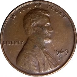 США 1 цент 1969 год - Авраам Линкольн (S)