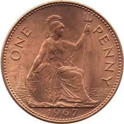 Великобритания 1 пенни 1967 год UNC