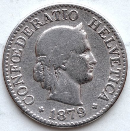 Швейцария 10 раппенов 1879 год