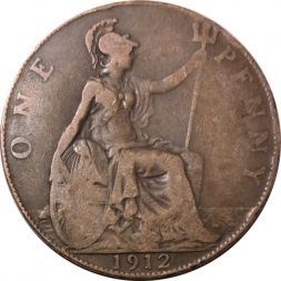 Великобритания 1 пенни 1912 год (без отметки монетного двора)