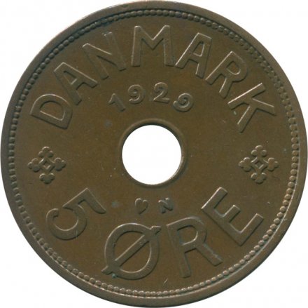 Дания 5 эре 1929 год - Король Кристиан X