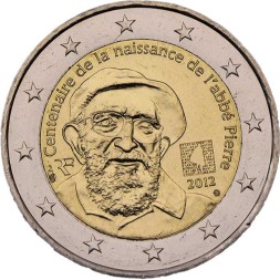 Франция 2 евро 2012 год - Аббат Пьер