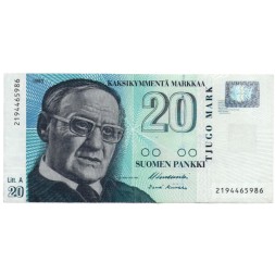 Финляндия 20 марок 1993 (1997) год - Финский писатель Вяйнё Линна - Litt.А - XF