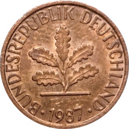 ФРГ 1 пфенниг 1987 год - F