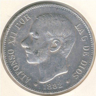 Испания 5 песет 1882 год